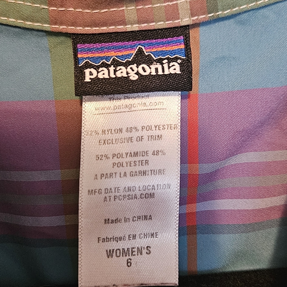 Women's Patagonia Plaid Button-Up Shirt in Blue, Green & Purple - Picture 2 of 7